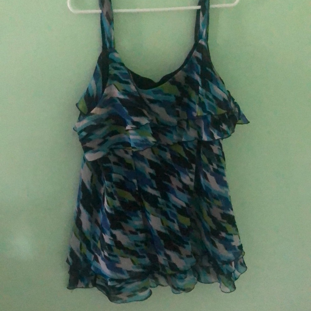 Blue patterned thick strap blouse